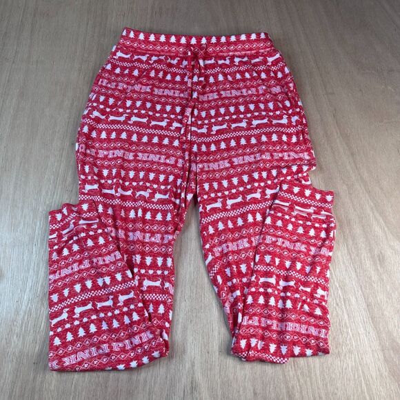 Victoria’s Secret PINK Sleepwear Pajama Set Fair Isle Print Red White Sz S - Picture 3 of 8